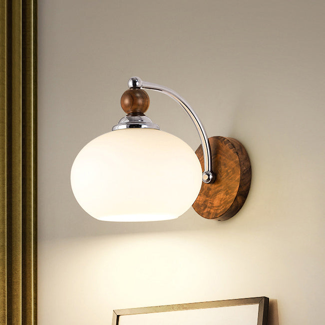 Lantern Shaped Wood Iron Glass 1-Light Wall Sconce Lamp
