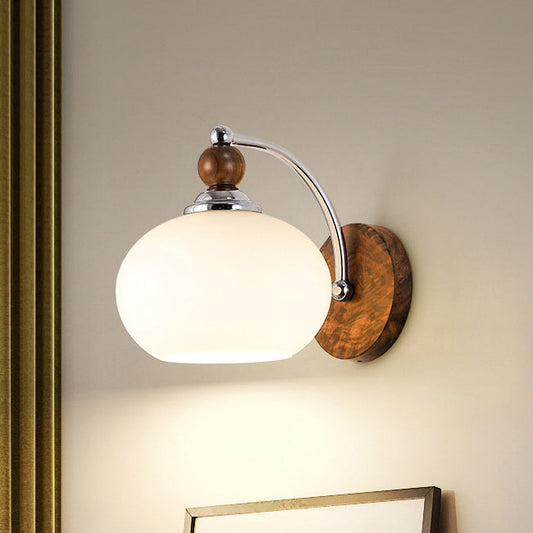 Lantern Shaped Wood Iron Glass 1-Light Wall Sconce Lamp