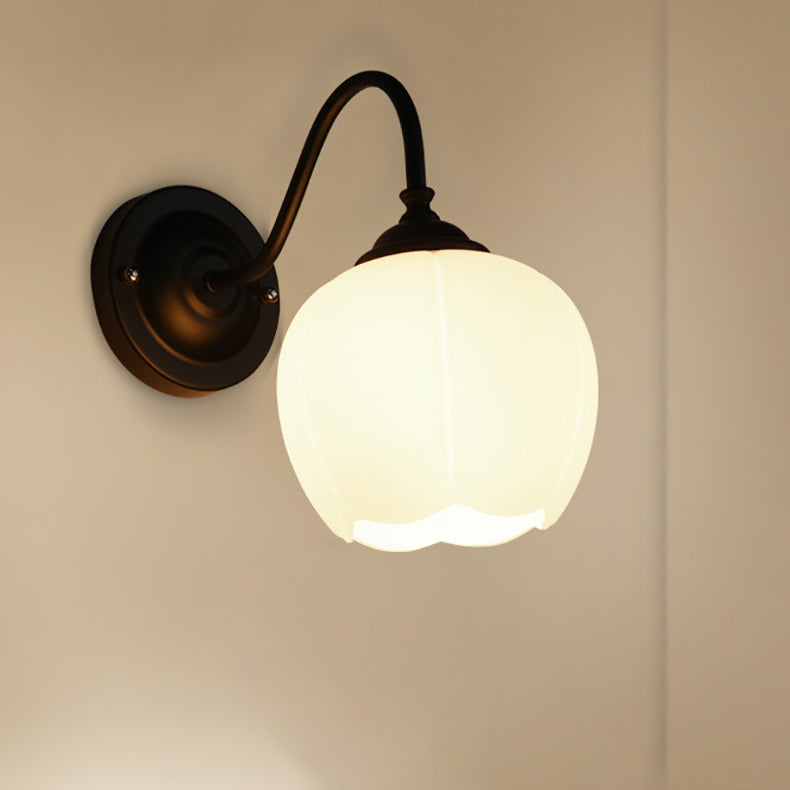 Minimalist Floral Iron Glass 1-Light Wall Sconce Lamp