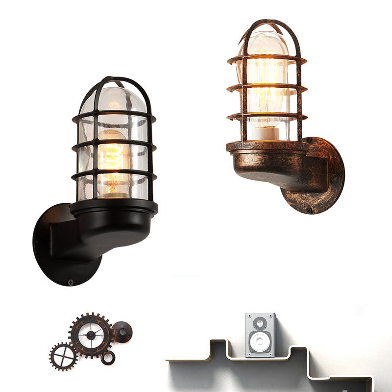 Colonial Cylinder Iron Glass 1-Light Wall Sconce Lamp