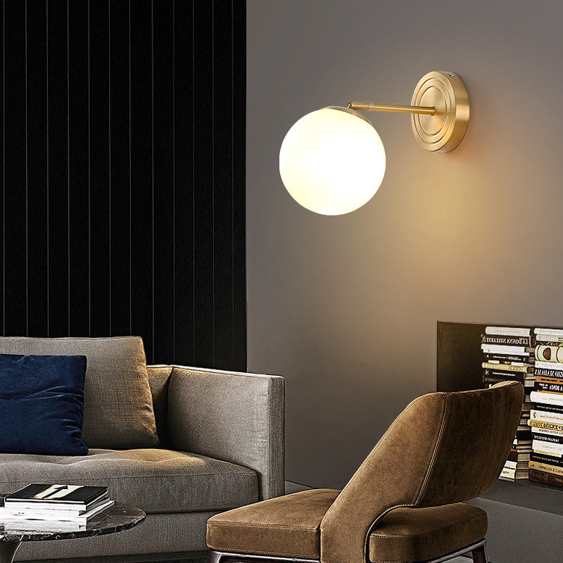 Luxury Glass Orb Copper Base 1-Light Wall Sconce Lamp