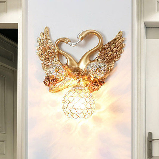European Swan Orb Resin Iron 1-Light Wall Sconce Lamp