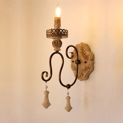 Traditional Candle-Holder Wooden Iron 1/2 Wall Sconce Lamp