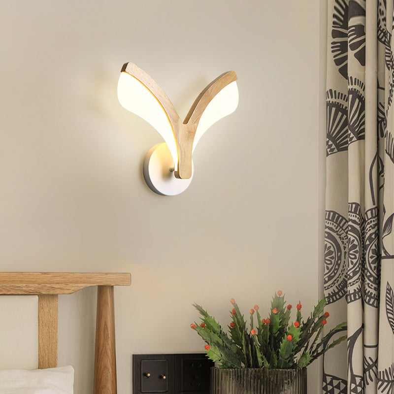Japanese Curved Wood Acrylic LED Wall Sconce Lamp