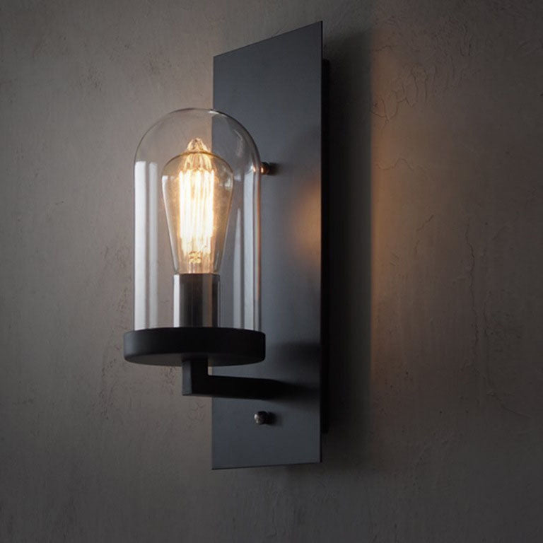 Rectangular Glass Iron Plate 1-Light Wall Sconce Lamp