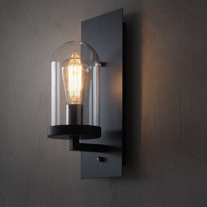 Rectangular Glass Iron Plate 1-Light Wall Sconce Lamp