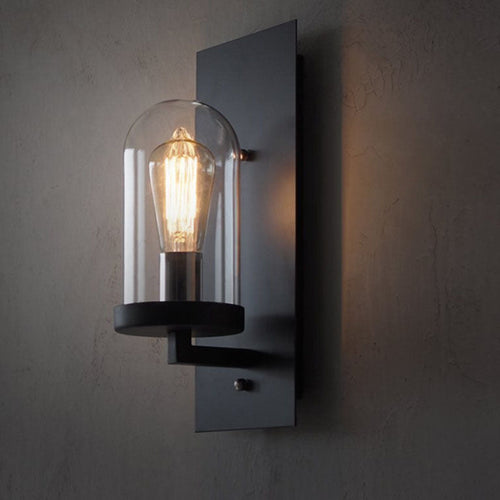 Rectangular Glass Iron Plate 1-Light Wall Sconce Lamp