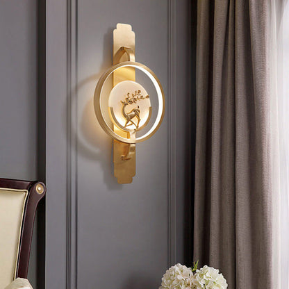 Light Luxury Deer Round Copper Marble LED Wall Sconce Lamp