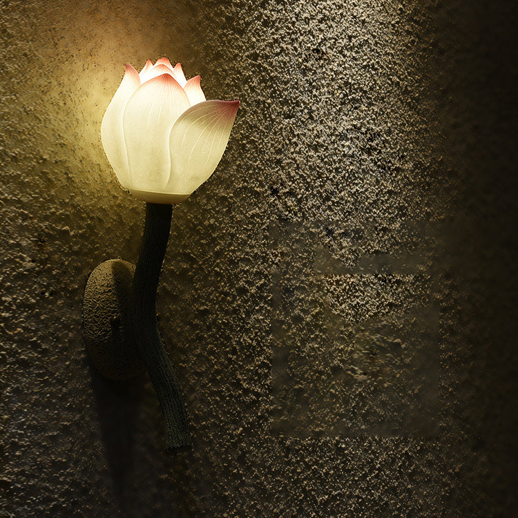 Chinese Lotus Flower Hardware 1-Light Wall Sconce Lamp