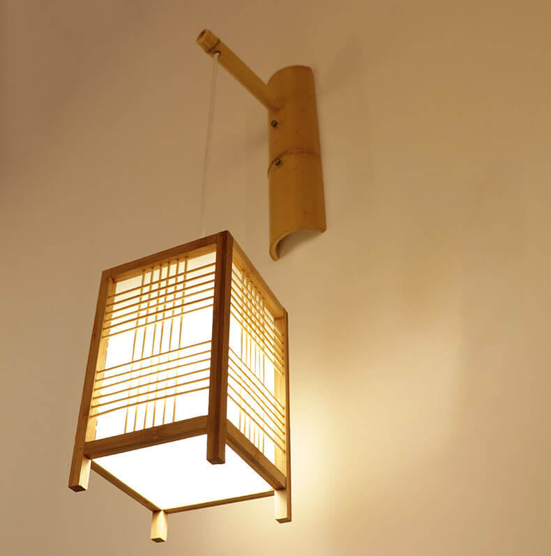 Japanese Style Bamboo Square 1-Light Wall Sconce Lamp