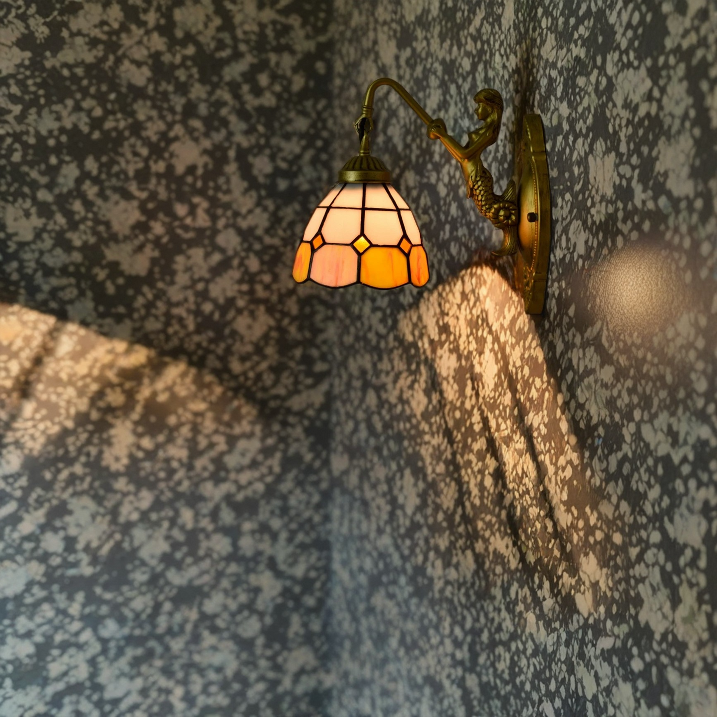 Tiffany Mermaid Resin Iron Glass 1-Light Wall Sconce Lamp