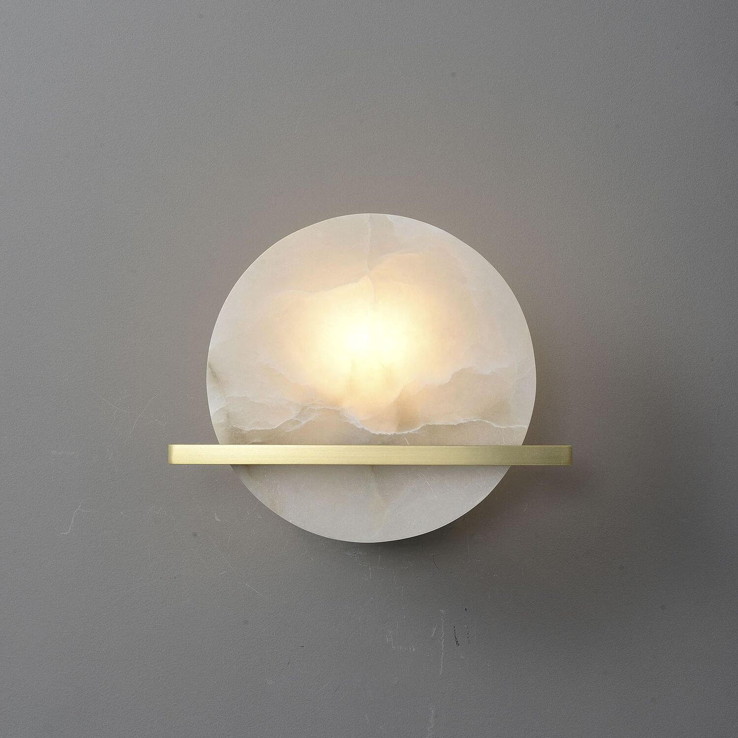 Round Disc Round Marble Copper 1-Light Wall Sconce Lamp