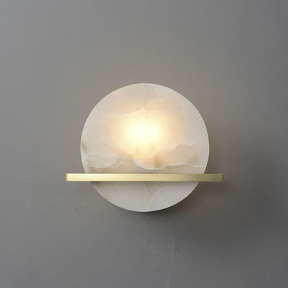Round Disc Round Marble Copper 1-Light Wall Sconce Lamp