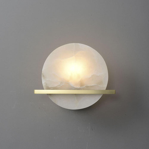 Round Disc Round Marble Copper 1-Light Wall Sconce Lamp