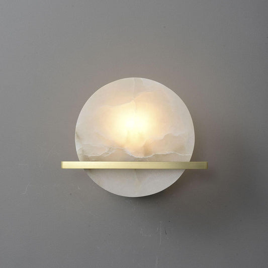 Round Disc Round Marble Copper 1-Light Wall Sconce Lamp
