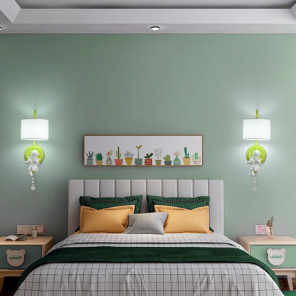 Angel Resin Round Fabric 1-Light Wall Sconce Lamp