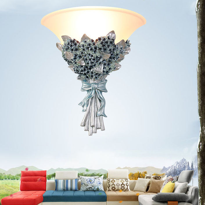European Bouquet Shape Resin Glass 1-Light Wall Sconce Lamp