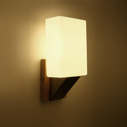 Minimalist Rectangle Wood Glass 1-Light Wall Sconce Lamp