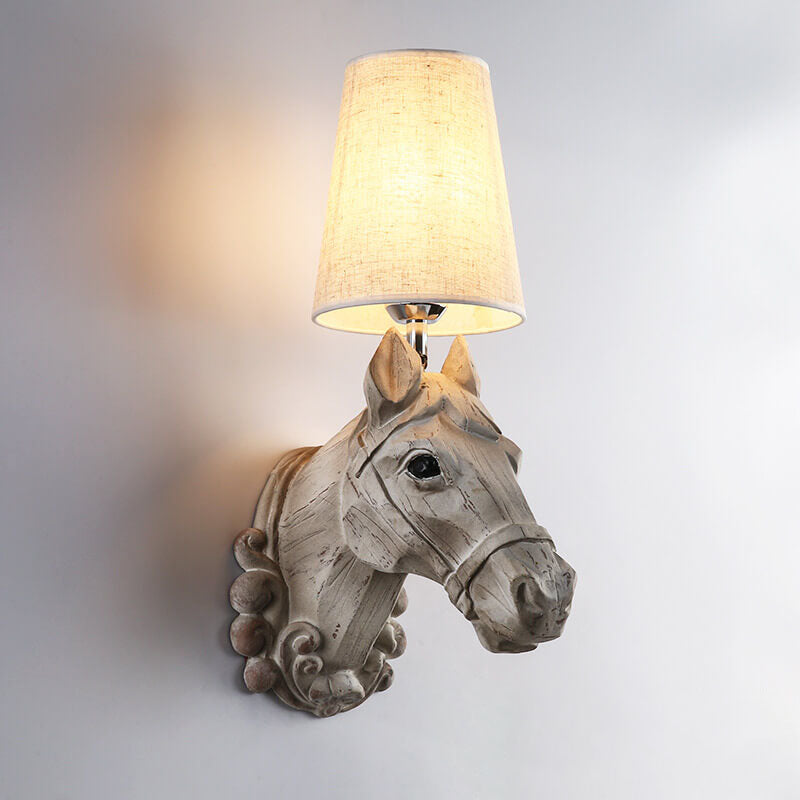 Resin Horse Head Fabric Lampshade 1-Light Wall Sconce Lamp