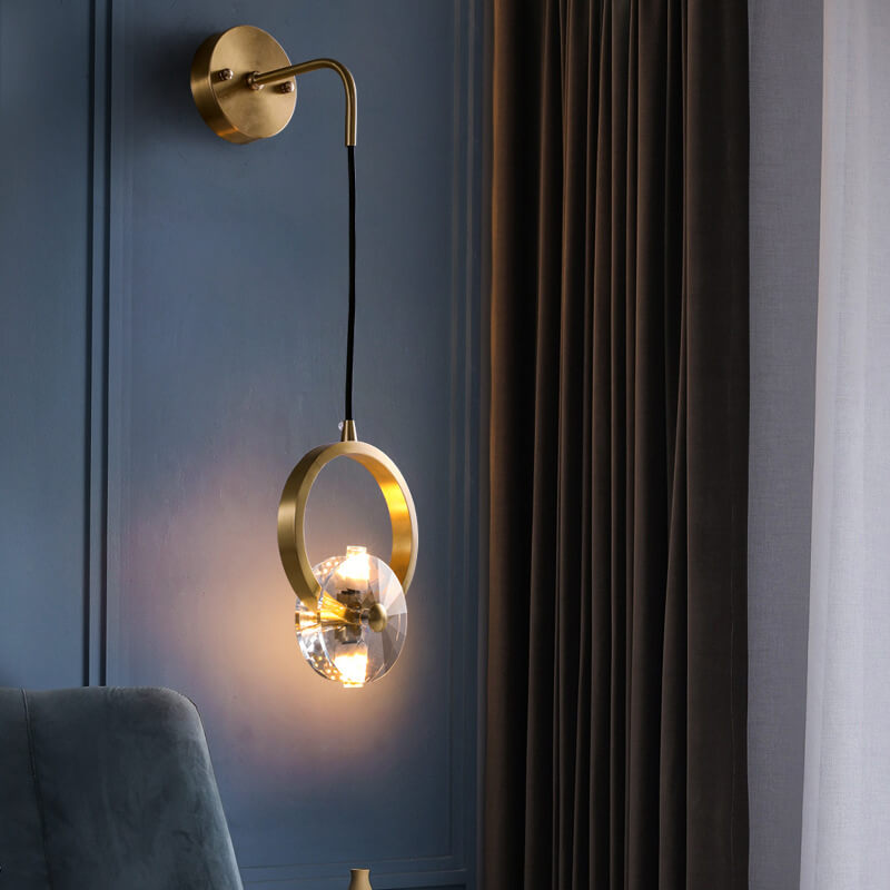 Golden Copper Circle Ring Crystal 1-Light Wall Sconce Lamp