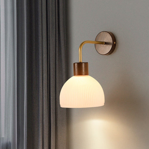 Japanese Glass Semicircle Shade 1-Light Wall Sconce Lamp