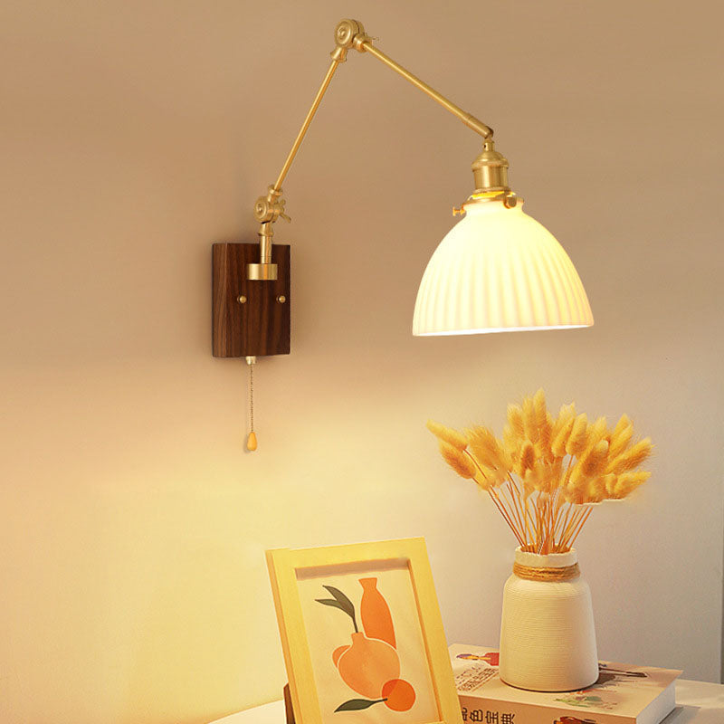 Japanese Ceramic Glass Round Shade 1-Light Wall Sconce Lamp