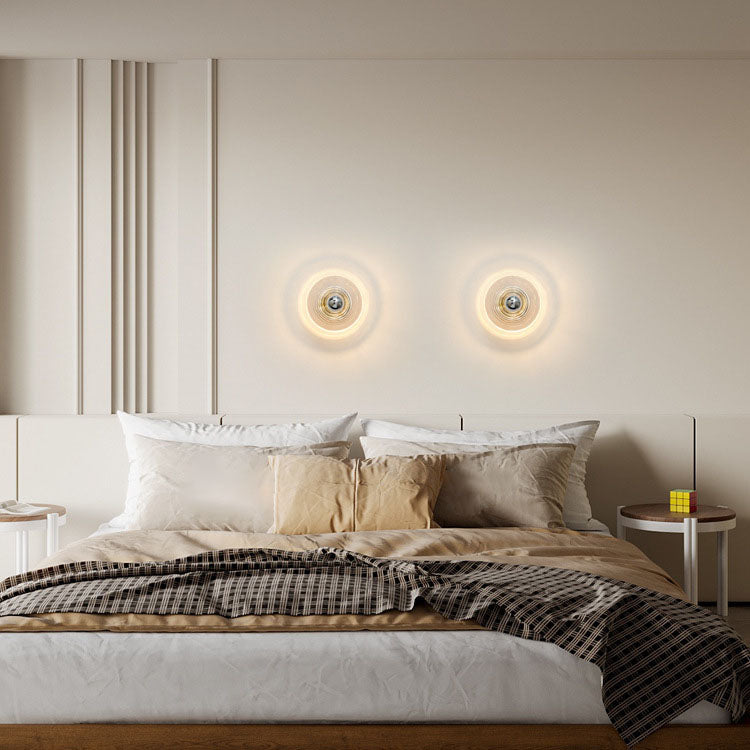 Art Deco Wave Pattern Round Glass 1-Light Wall Sconce Lamp