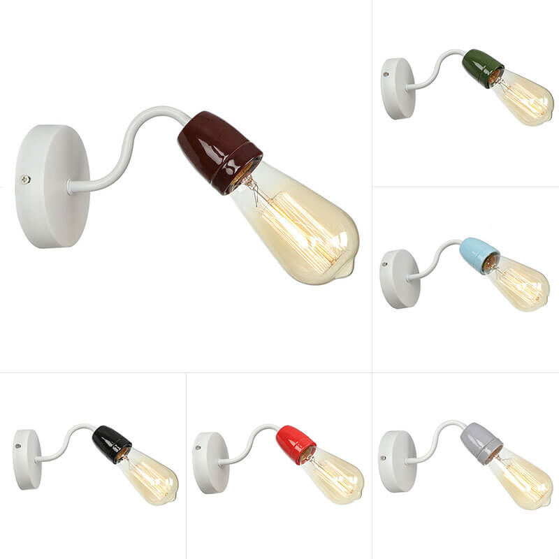 Ceramic Iron Head Exposed Bulb 1-Light Wall Sconce Lamp