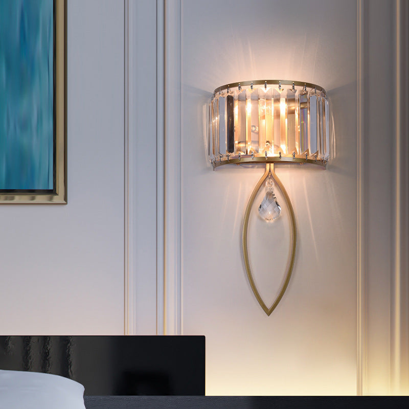 Half Round Oval Iron Crystal 2-Light Wall Sconce Lamp