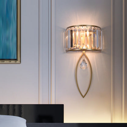 Half Round Oval Iron Crystal 2-Light Wall Sconce Lamp