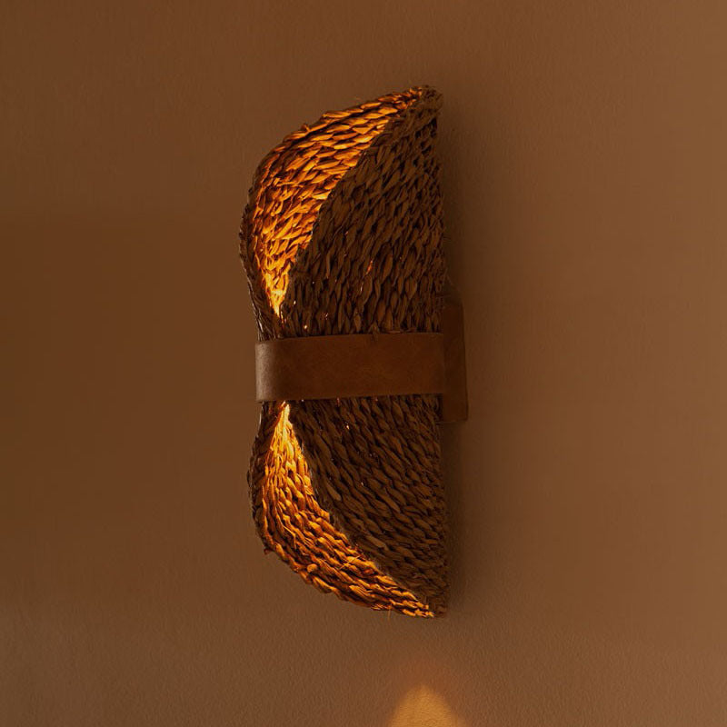 Japanese Leather Wrapping Round 1-Light Wall Sconce Lamp