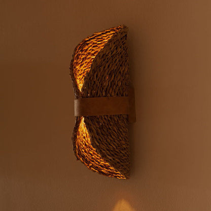 Japanese Leather Wrapping Round 1-Light Wall Sconce Lamp