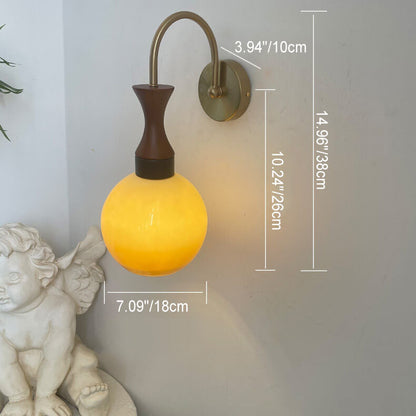 Wooden Iron Lamp Arm Glass Ball 1-Light Wall Sconce Lamp
