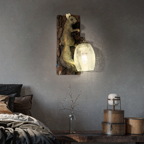Resin Glass Squirrel Square 1-Light Wall Sconce Lamp