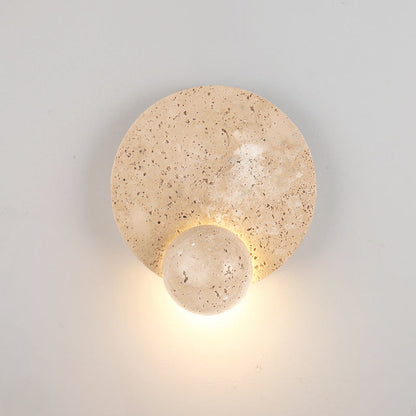 Japanese Round Yellow Travertine LED Wall Sconce Lamp