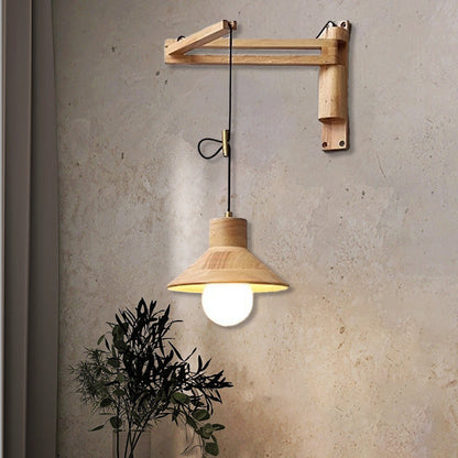 Contemporary Retro Wood Conic Bowl 1-Light Wall Sconce Lamp