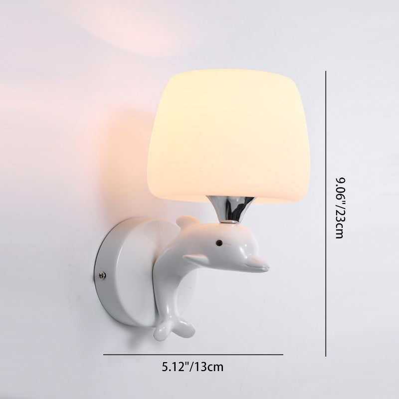 Dolphin Metal Resin Glass 1/2 Light Wall Sconce Lamp