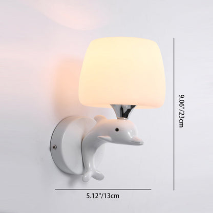 Dolphin Metal Resin Glass 1/2 Light Wall Sconce Lamp