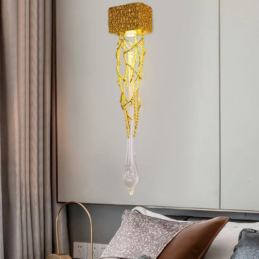 Iron Copper Crystal Branch Drop 1-Light Wall Sconce Lamp