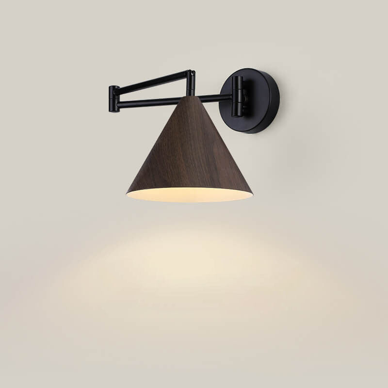 Nordic Minimalist Cone Swing Arm Wood Grain Wall Sconce