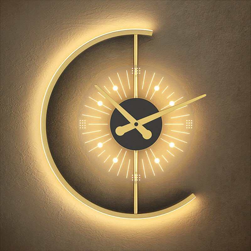 Creative Gold Finish Frame Clock Shape LED Wall Sconce Lamp