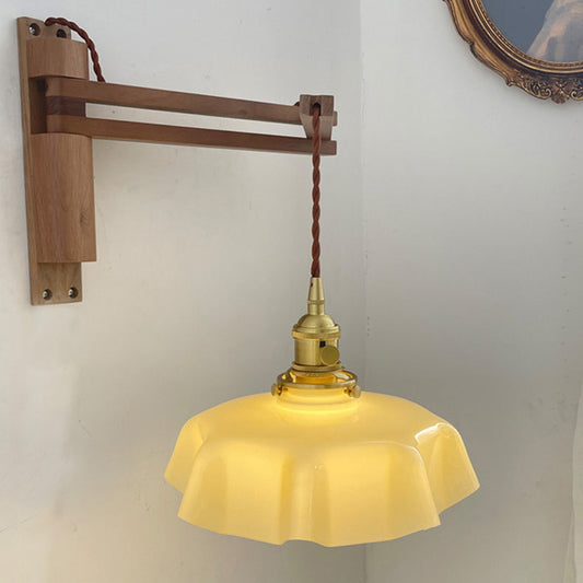 Eclectic Beam Pleated Glass Shade 1-Light Wall Sconce Lamp