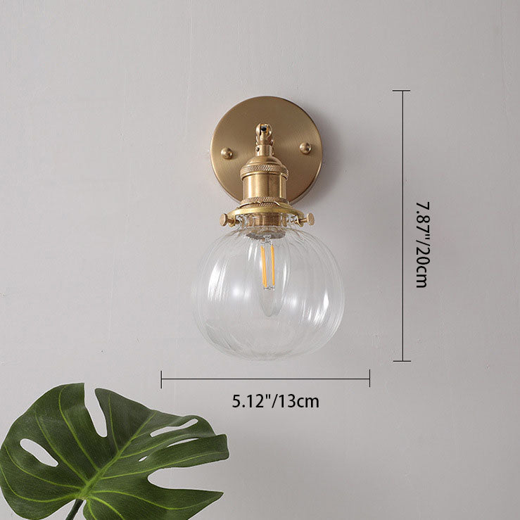 Brass Finish Frame Glass Ball 1-Light Wall Sconce Lamp