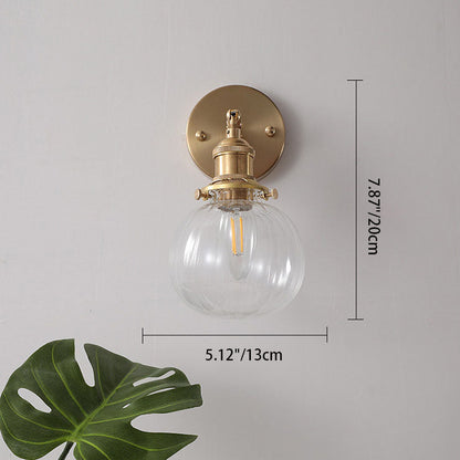 Brass Finish Frame Glass Ball 1-Light Wall Sconce Lamp