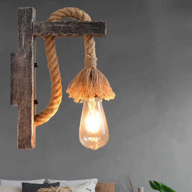 Vintage Solid Wooden Twine 1-Light Wall Sconce Lamp