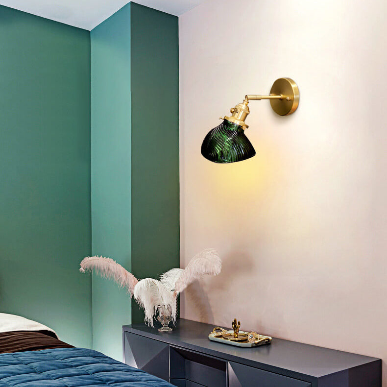 Emerald Glass Brass Straight Arm 1-Light Wall Sconce Lamp