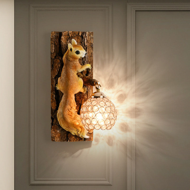 Creative Squirrel Resin Crystal 1-Light Wall Sconce Lamp