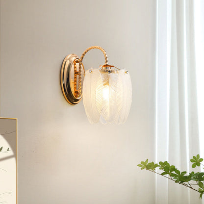 French Feather Cylinder Glass Iron 1-Light Wall Sconce Lamp