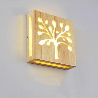 Solid Wood Happy Tree & Antler Pattern LED Wall Sconce Lamp