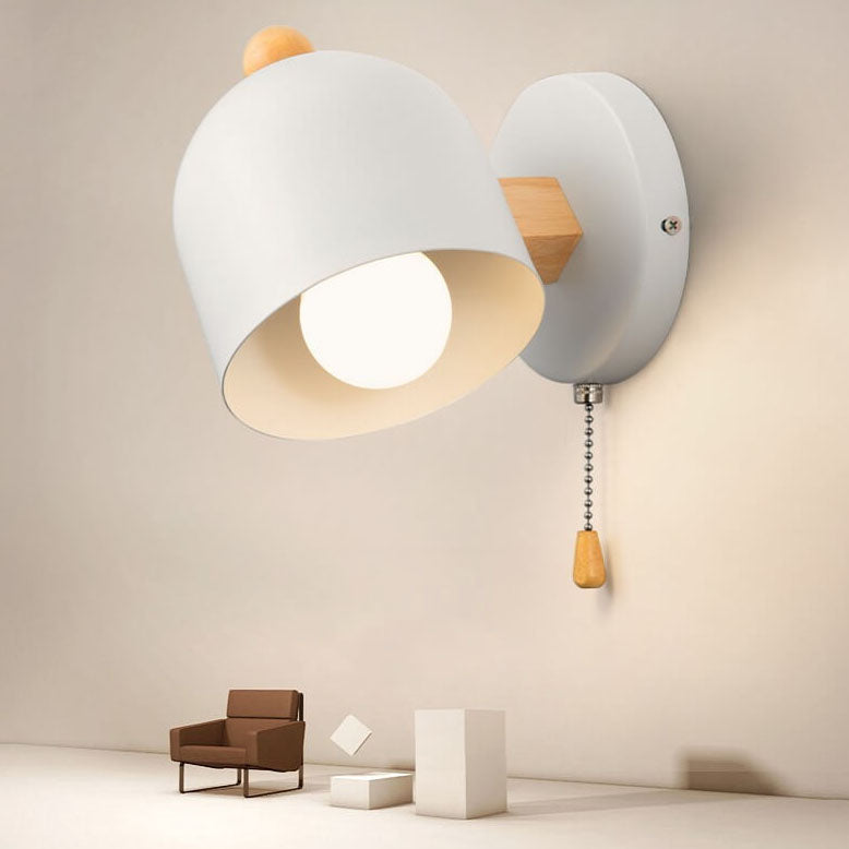 Rubberwood Shade Log Pull Cord 1-Light Wall Sconce Lamp